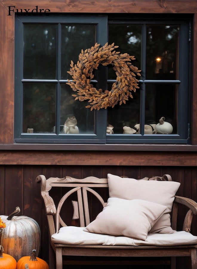 Fuxdre Fall Wreath 16inch Autumn Door Wreaths with Brown Pinecone for Christmas or Fall Decor, Farmhouse Wreath Decor for Indoor Outdoor Window Wall Christmas Decor - Image 4